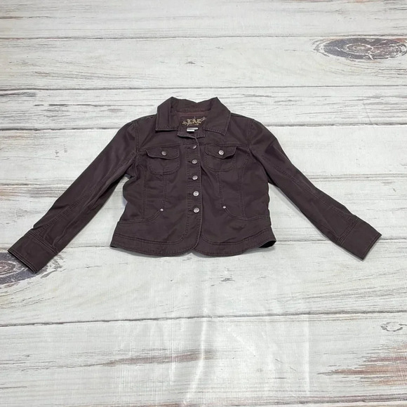 Live a Little Denim Jacket Buttons Brown Size Large L - Picture 10 of 17